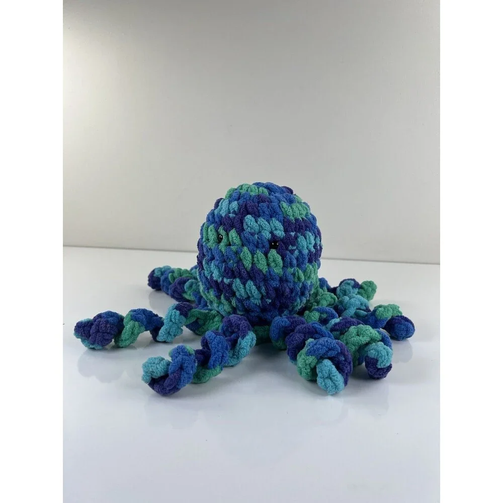 Crochet Handmade Plushie Blue & Green Knit Octopus Jellyfish Stuffed Animal Toy